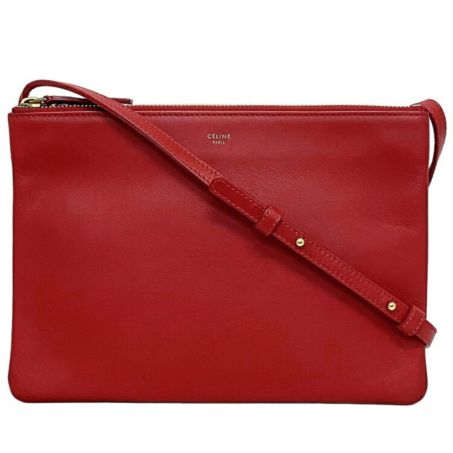 Celine Shoulder Bag Trio Large Red Gold 171453ETA 27ED Leather Smooth Lambskin Celine Pochette Crossbody Carry Thin Ladies