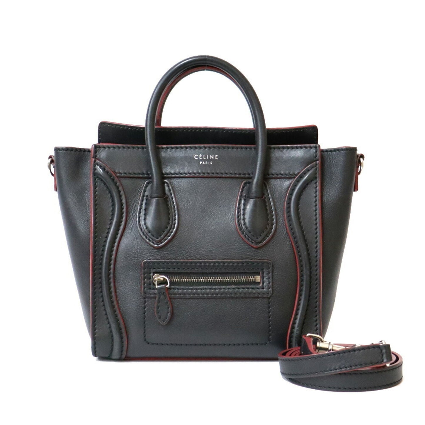 Celine Handbag Shoulder Bag, Luggage Nano Shopper Black Pink Women's Calf