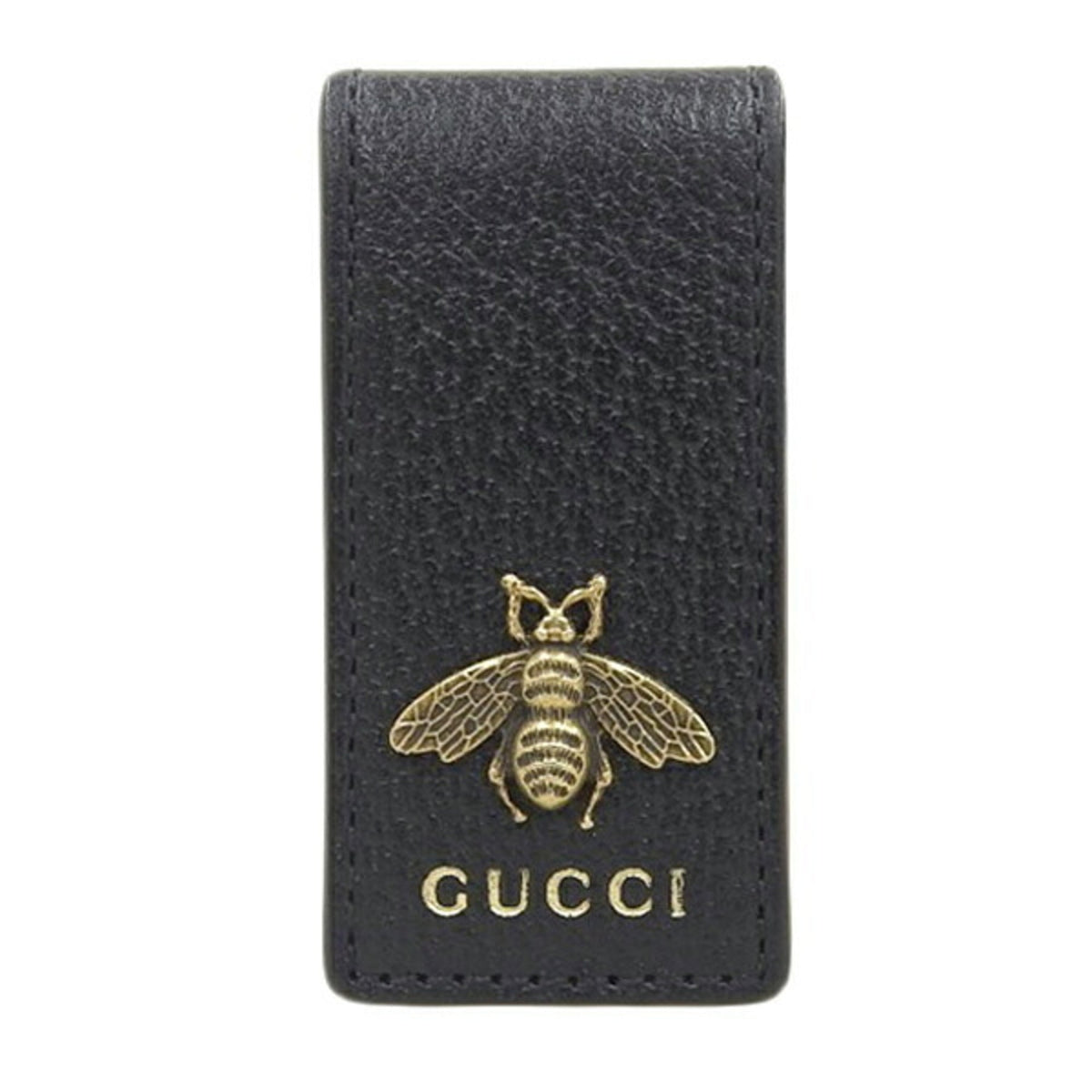 GUCCI Leather Bee Money Clip Black Men's