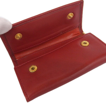 Celine Leather W Circle 6 Row Key Case Red Women's