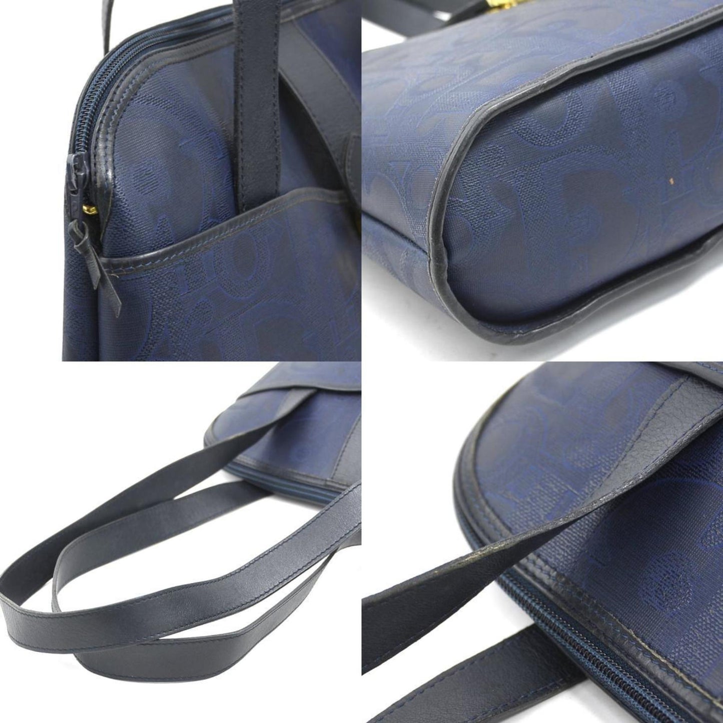 Christian Dior Navy Coated Canvas Leather Shoulder Bag ()