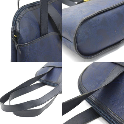 Christian Dior Navy Coated Canvas Leather Shoulder Bag ()