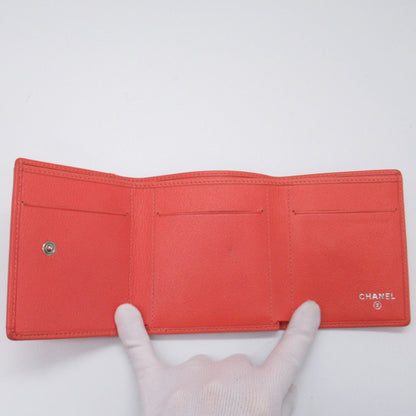 CHANEL Camellia Tri-fold Wallet Orange Calfskin (cowhide)