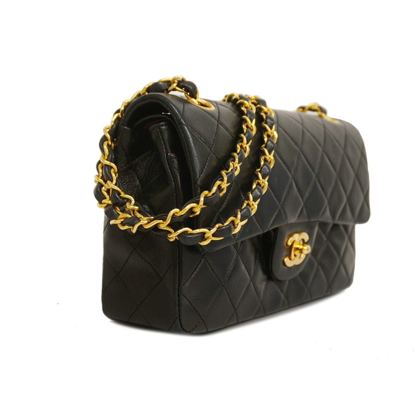 CHANEL Matelasse W Flap W Chain Lambskin Women's Leather Shoulder Bag Black