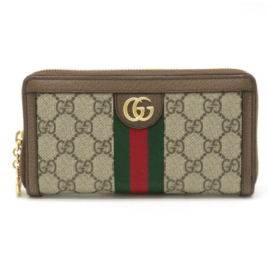 Gucci Ophidia GG Supreme Zip Around Round Long Wallet PVC Leather Beige Brown 523154