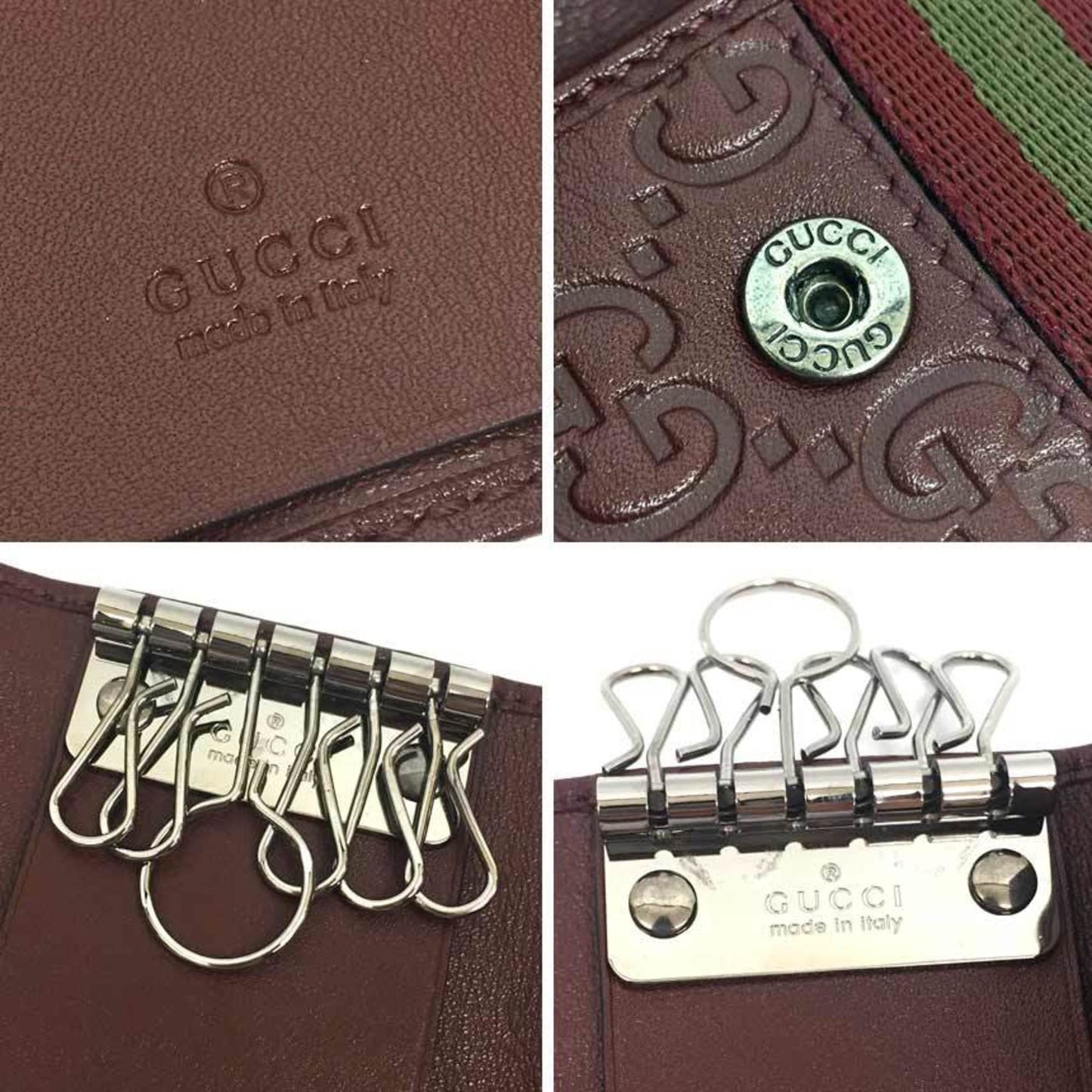 GUCCI striped sherry line 6 row key case leather 138077 GG burgundy Gucci wallet