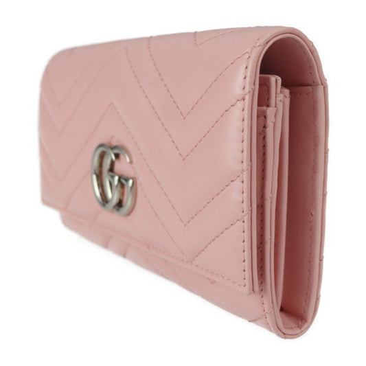 Gucci Continental Wallet GG Marmont Bifold 443436 Leather Pink Series Silver Metal Fittings Long