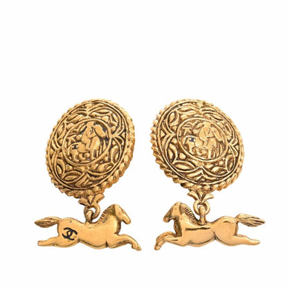 Chanel horse here mark earrings gold ladies