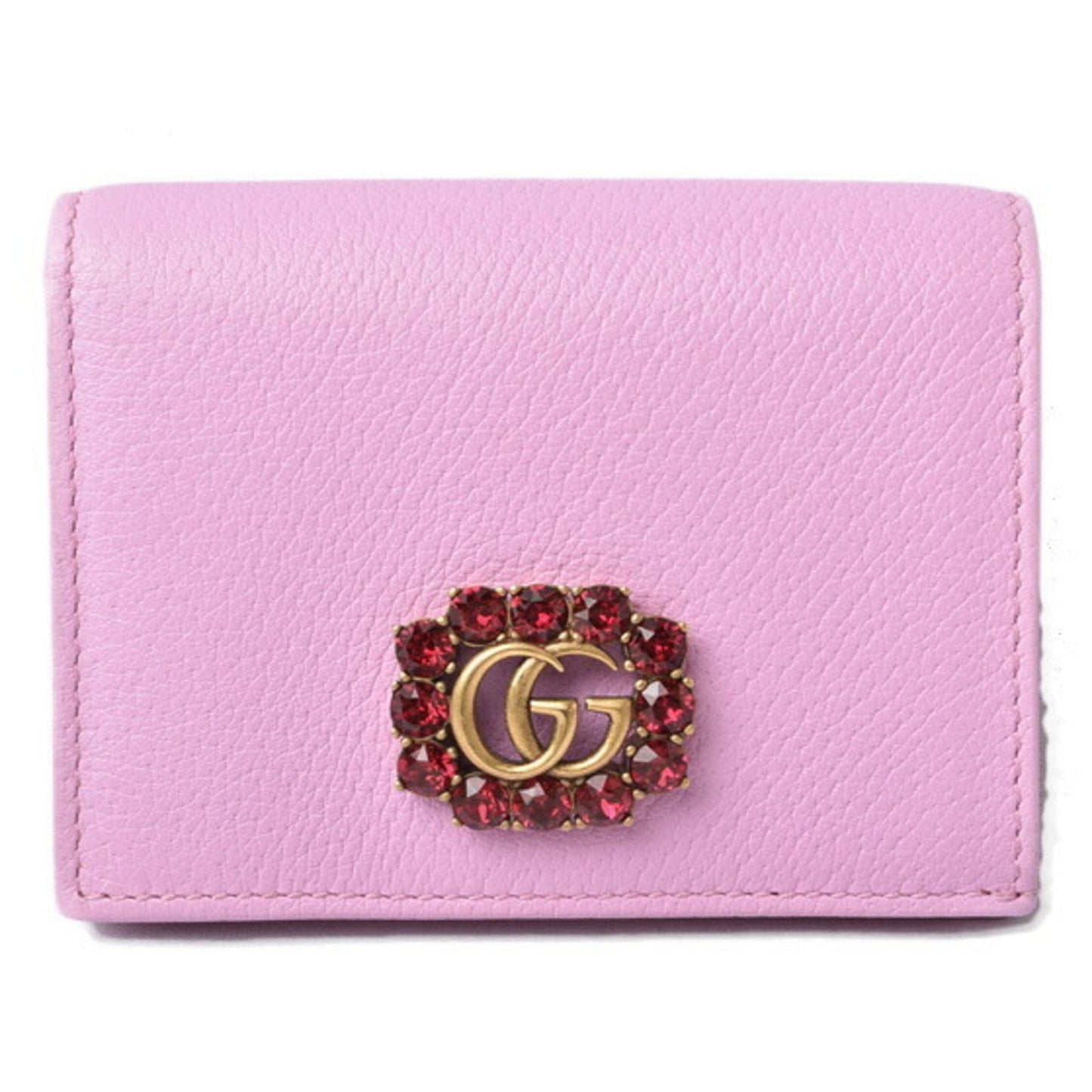 Gucci mini wallet / coin case GUCCI folding 499783 GG Marmont rhinestone rose pink