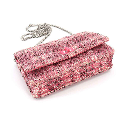 CHANEL 2.55 matelasse chain wallet long tweed multicolor silver metal fittings Chain Wallet