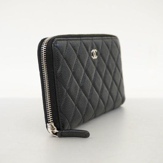 ChanelAuth  Matelasse Bi-fold Long Wallet Silver Metal Fittings Women's