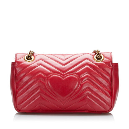 Gucci GG Marmont Double G Quilted Small Heart Chain Shoulder Bag?443497 Hibiscus Red Leather Ladies Gucci