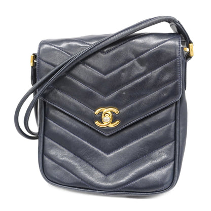 CHANEL   V Stitch Leather Shoulder Bag Navy