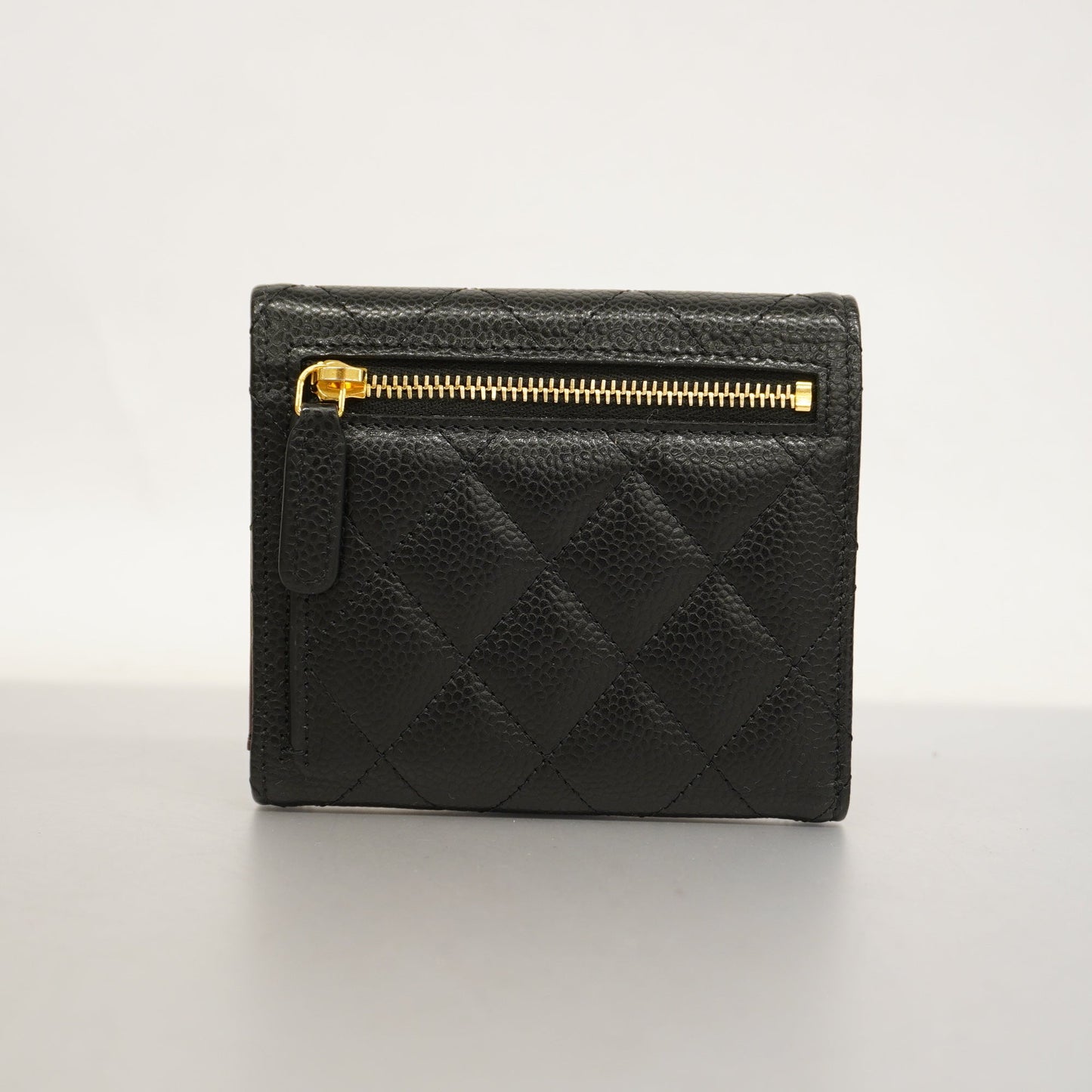 CHANEL Matelasse Tri-fold Wallet Gold Metal Fittings Women's Caviar Leather