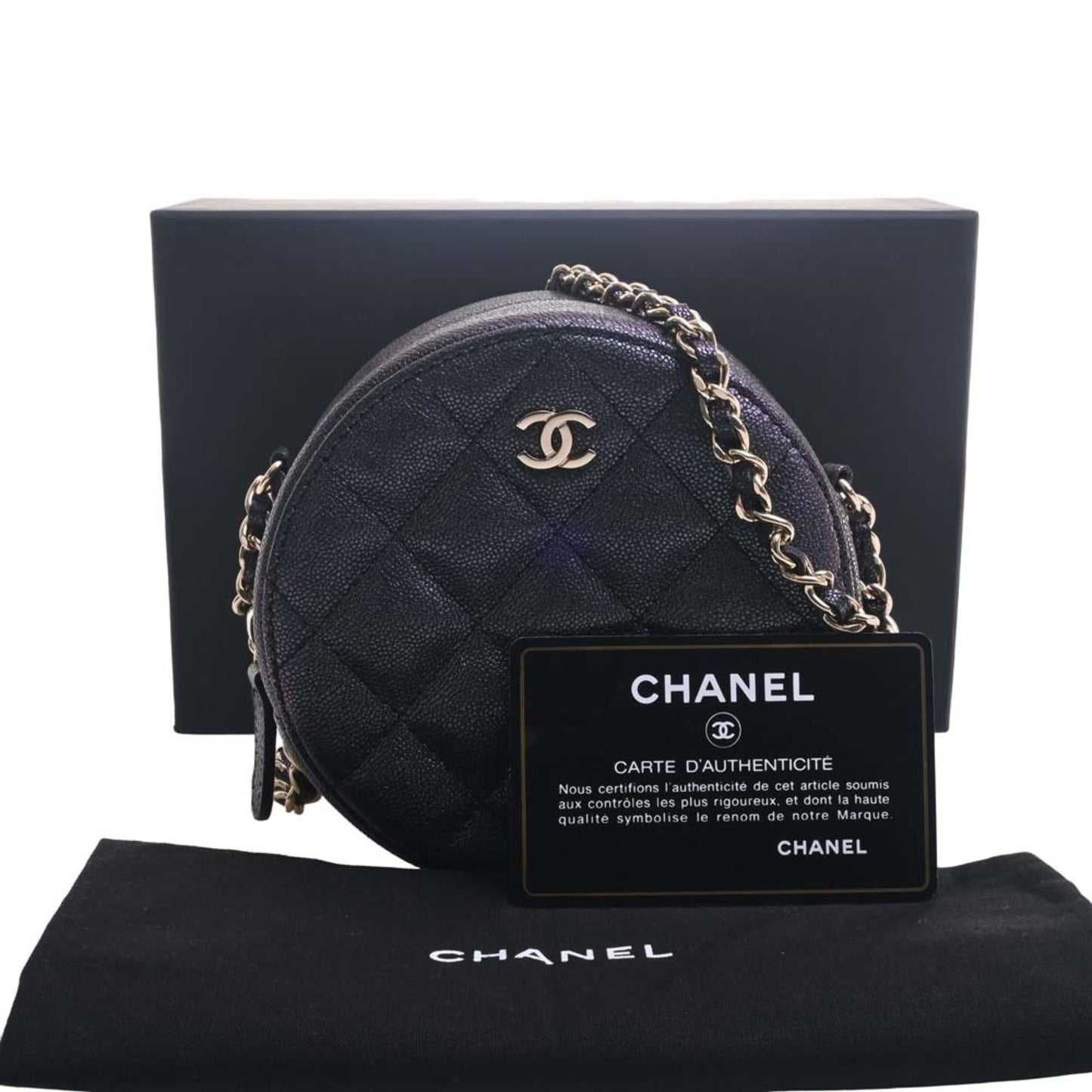 CHANEL Caviar Skin Matelasse Coco Mark Chain Shoulder Bag Metallic Women's