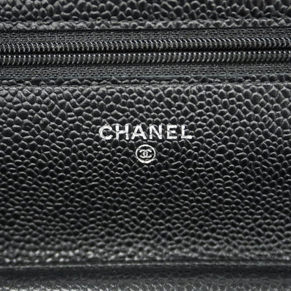 CHANELAuth  Matelasse Silver Hardware Caviar Leather Chain/Shoulder Wallet Black