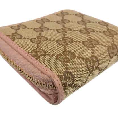 GUCCI GG Canvas Leather Round Bifold Wallet 346056 Beige/Pink Women's