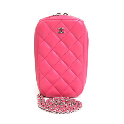 Chanel Smartphone Case Chain Phone Pouch Crossbody Shoulder Bag Matelasse Leather/Metal Pink/Silver Women's