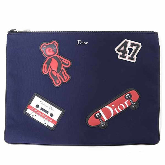 Christian Dior Navy Red Color Nylon Pouch ()