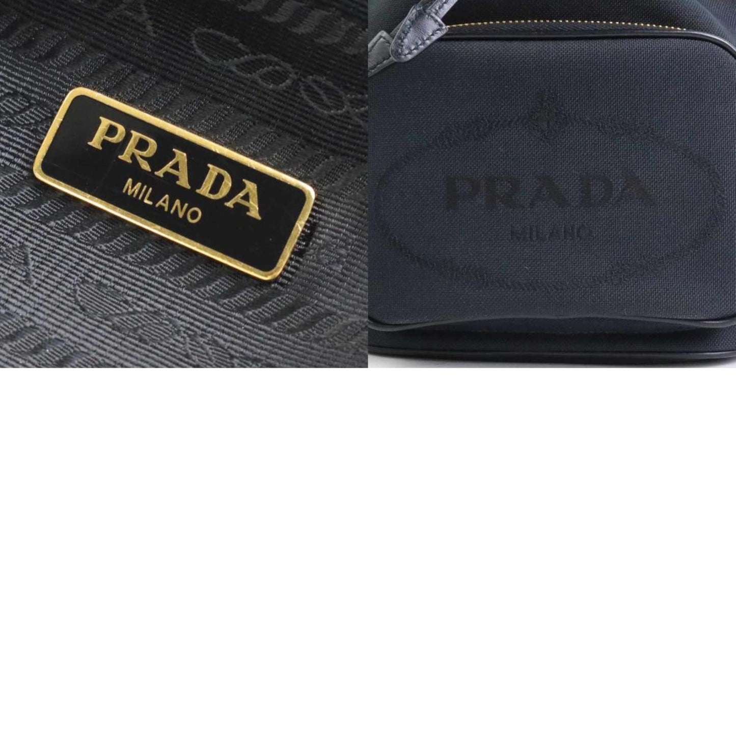 Prada HandBag Crossbody Shoulder Bag Canvas/Leather Black Gold Ladies