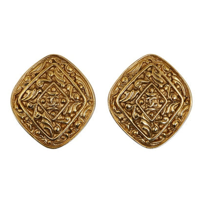 CHANEL Coco Mark Diamond Arabesque Earrings Gold Plated Women's