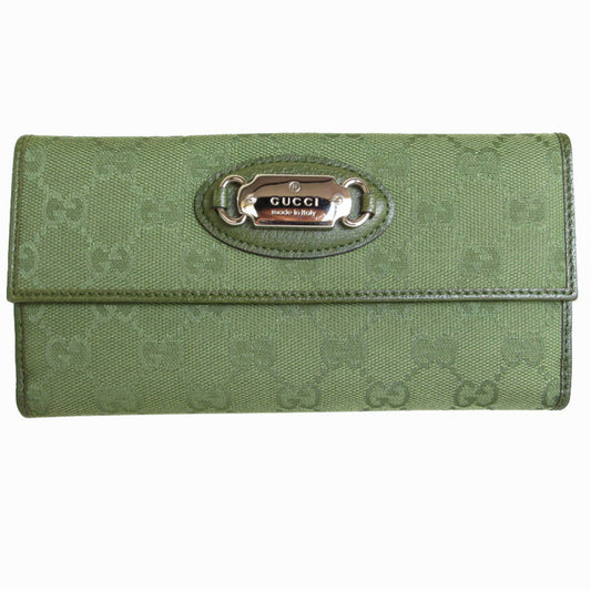 Gucci Green Khaki Canvas Long Wallet (Bi-Fold) ()