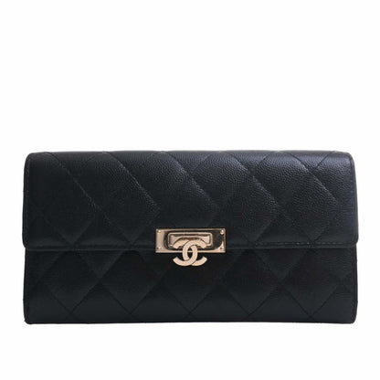 Chanel Caviar Skin Matelasse Coco Rock Bifold Long Wallet Black Ladies