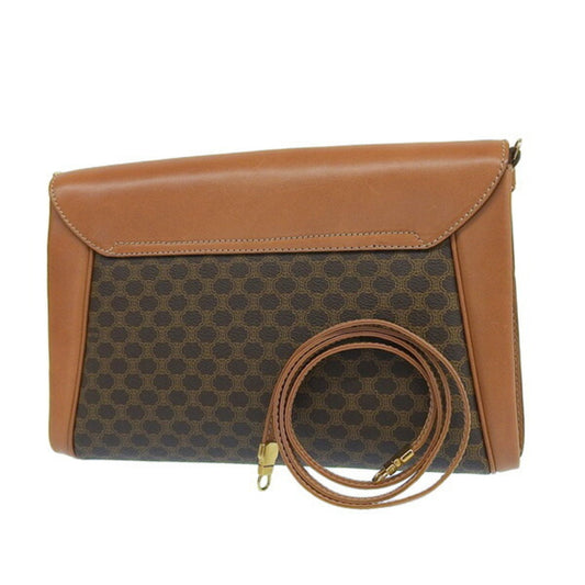 Celine Leather Macadam Clutch Bag Brown Women's
