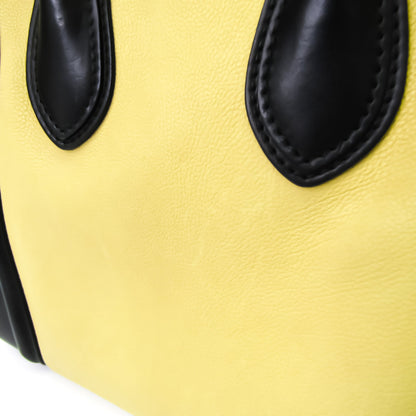 Celine Luggage Micro Shopper 167793 Women's Leather Handbag Black,Off-white,Yellow