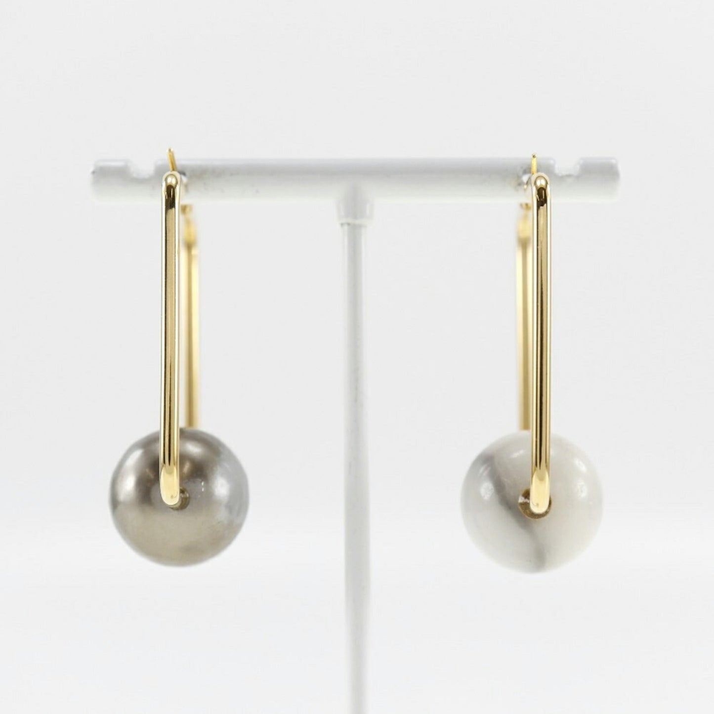 Celine square hoop earrings gold plated x fake pearl made in Italy ladies
