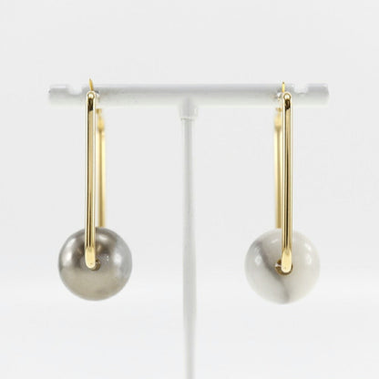 Celine square hoop earrings gold plated x fake pearl made in Italy ladies