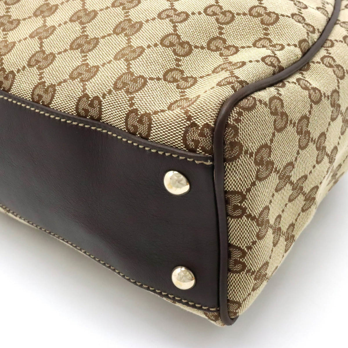 GUCCI GG Canvas Tote Bag Shoulder Tassel Leather Khaki Beige Dark Brown 170206