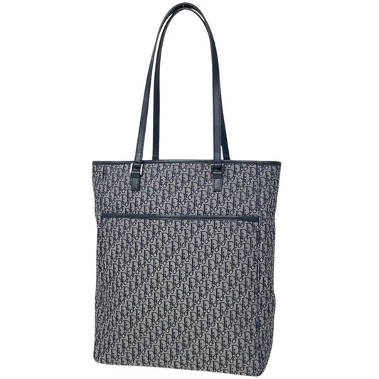 Christian Dior Navy Canvas Leather Handbag Tote Bag ()