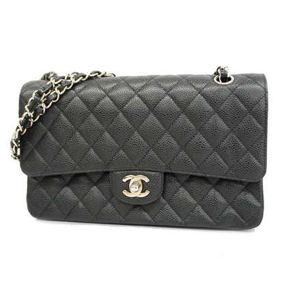 ChanelAuth  Matelasse W Flap W Chain Lambskin Women's Leather Shoulder Bag Black