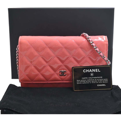 CHANEL Patent Matelasse Coco Mark Chain Shoulder Long Wallet A33814 Pink Ladies