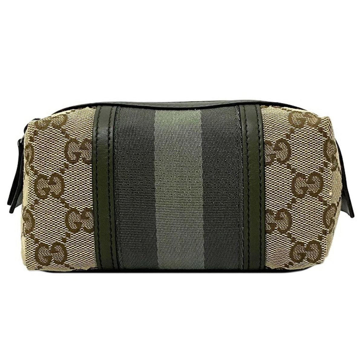 Gucci Web Beige Khaki Canvas Leather Pouch ()