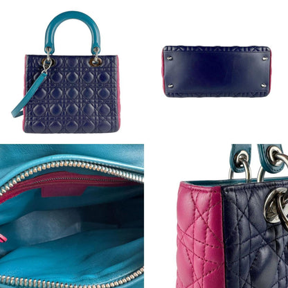 Christian Dior Lady Dior Navy Pink Leather Handbag Shoulder Bag ()