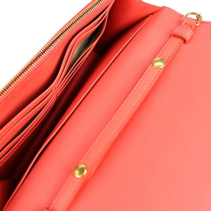 Celine Frame Evening Chain Wallet Clutch Bag 107773 Leather POPPY Red CLOUD Gray 2WAY Shoulder Diagonal