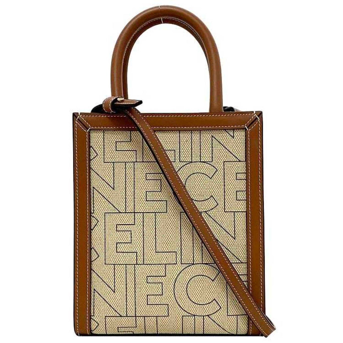 Celine Vertical Cover Beige Brown 193302EUK.02NT Canvas Leather  Handbag