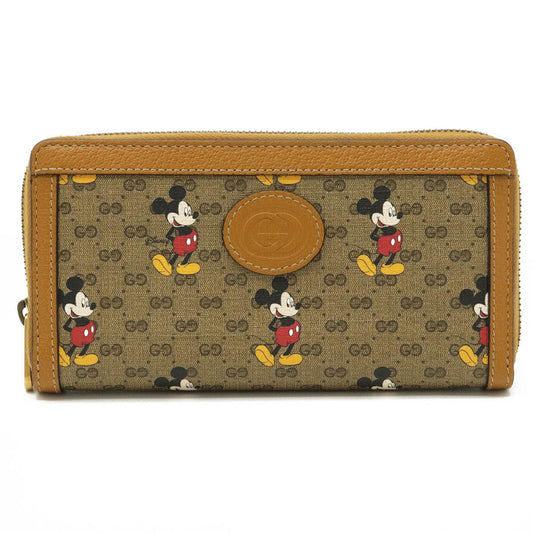 Gucci Micro GG Disney Collaboration Mickey Mouse Zip Around Round Long Wallet PVC Brown 602532