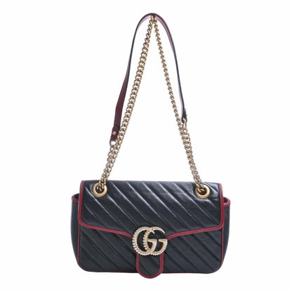GUCCI GG Marmont Leather Chain Shoulder Bag 443497 Black/Red Women's