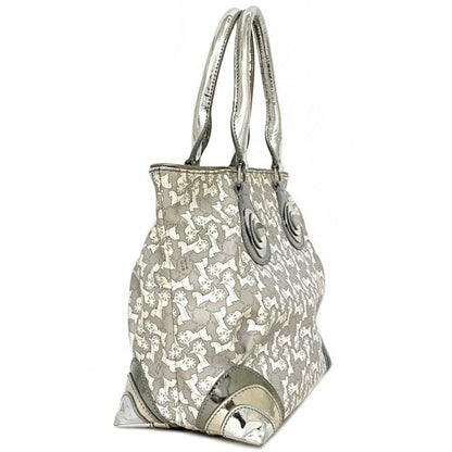 Celine Tote Bag Gray Silver White Salky PVC Leather Celine Carriage Horse Women's Metallic