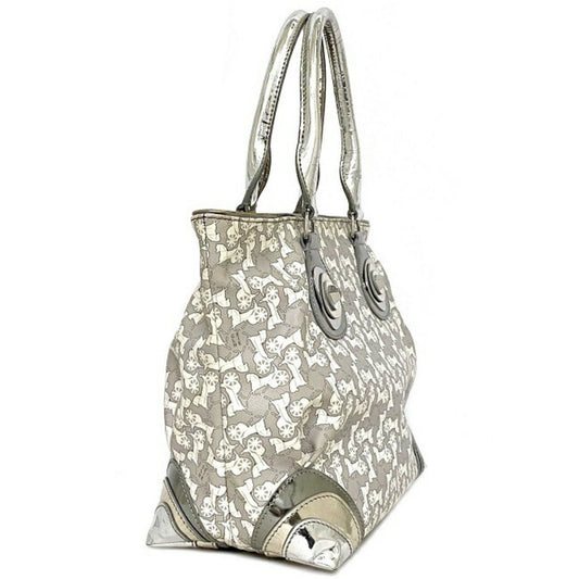 Celine Tote Bag Gray Silver White Salky PVC Leather Celine Carriage Horse Women's Metallic