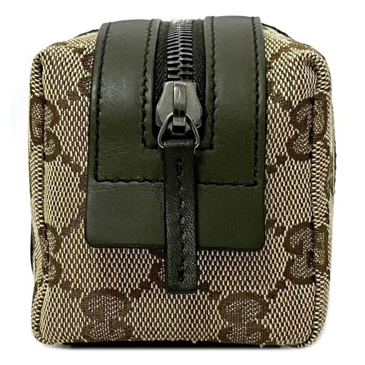 Gucci Web Beige Khaki Canvas Leather Pouch