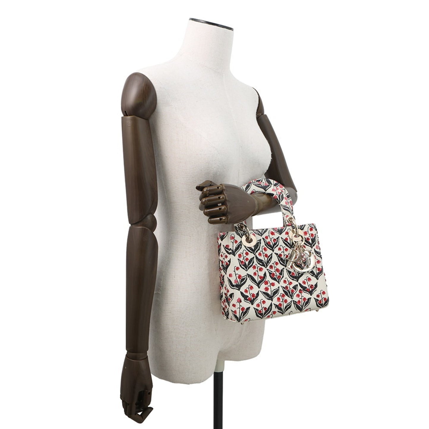 Christian Dior Lady Dior Black Pink White Leather Rhinestone Handbag ()