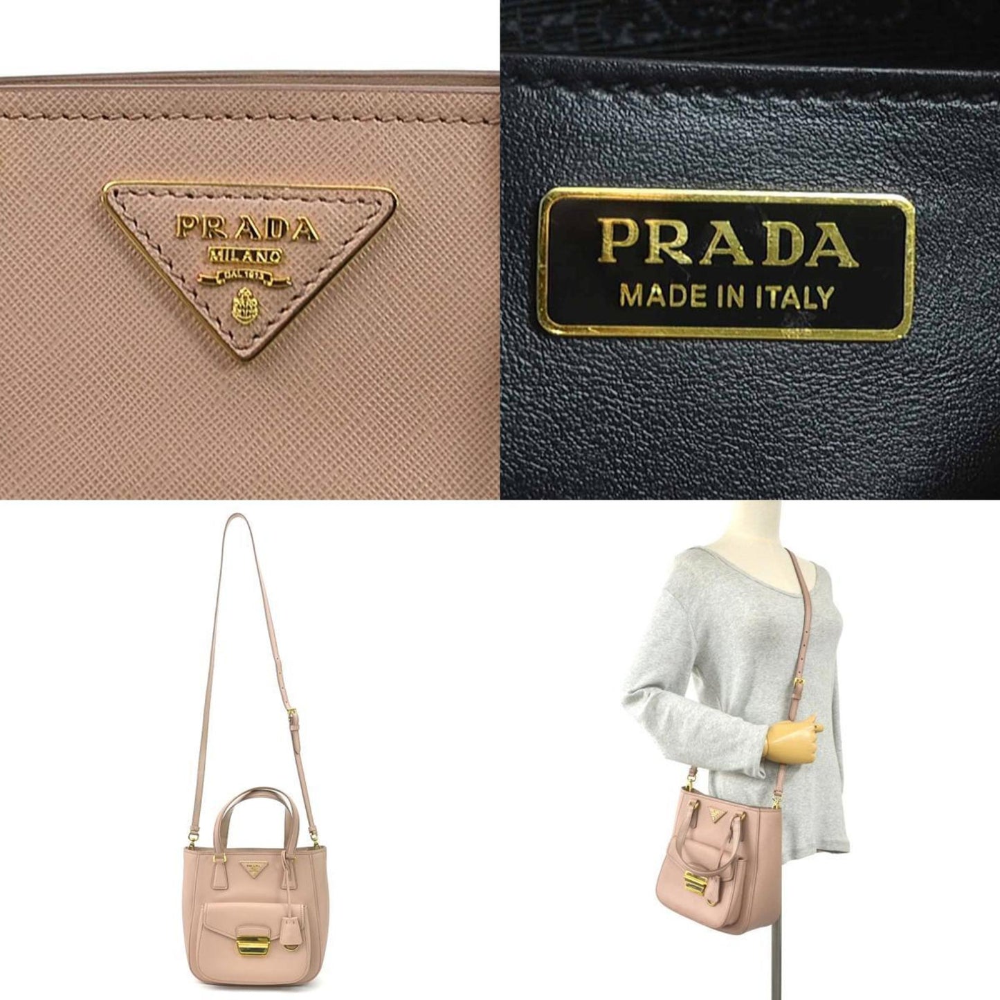 Prada HandBag Crossbody Shoulder Bag Leather Pink Beige Ladies 1BA254