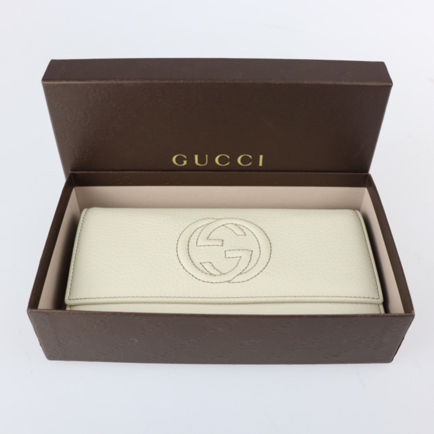 Gucci Interlocking G Bifold Wallet 282414 Leather Ivory Gold Hardware Long