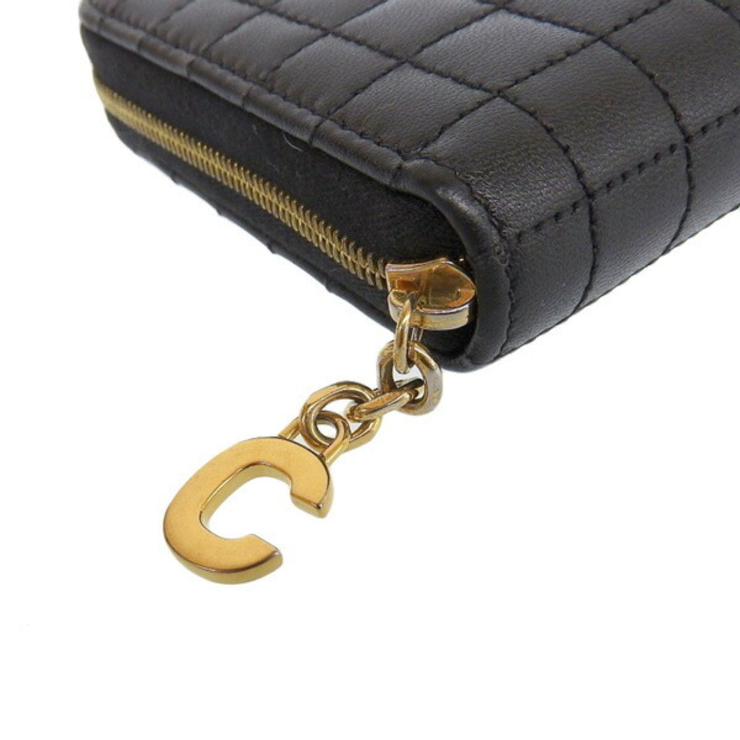 Celine Leather C Charm Round Long Wallet Black Ladies