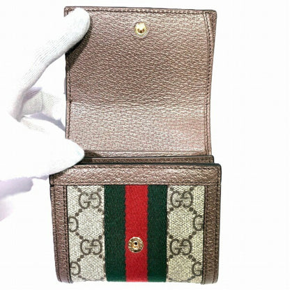 Gucci Beige Dark Brown Canvas Leather Wallet (Bi-Fold)