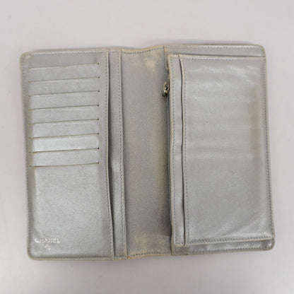 CHANEL Camellia Bi-fold Long Wallet With Silver Metal Women's Lambskin